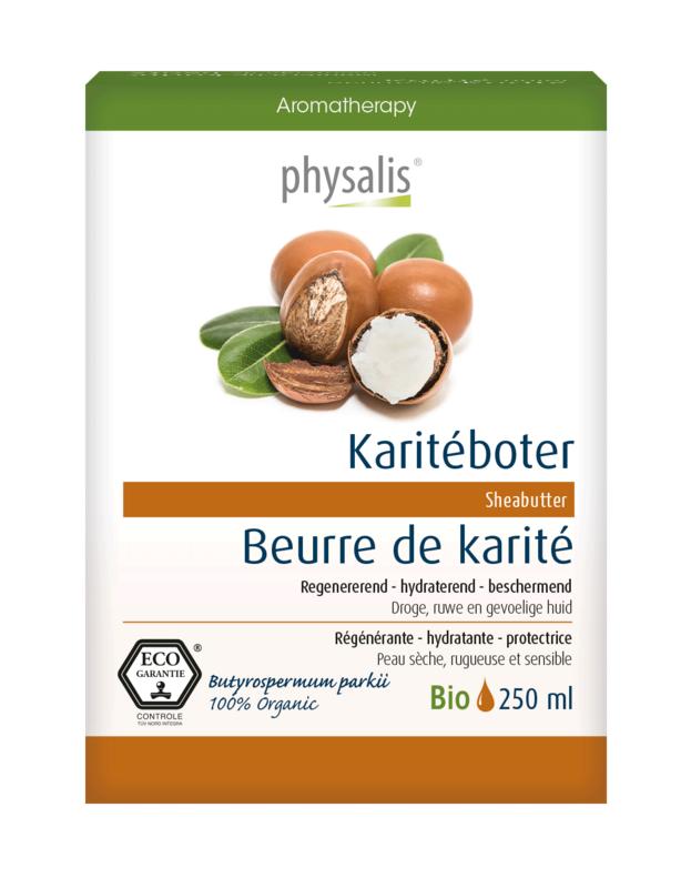 Physalis bio Kariteboter body care jar, 250ml, with natural shea butter for nourishing and moisturizing skin.