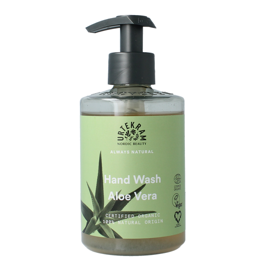 Urtekram liquid aloe vera hand soap bottle, 380ml, for hand cleansing and moisturizing with natural aloe vera.