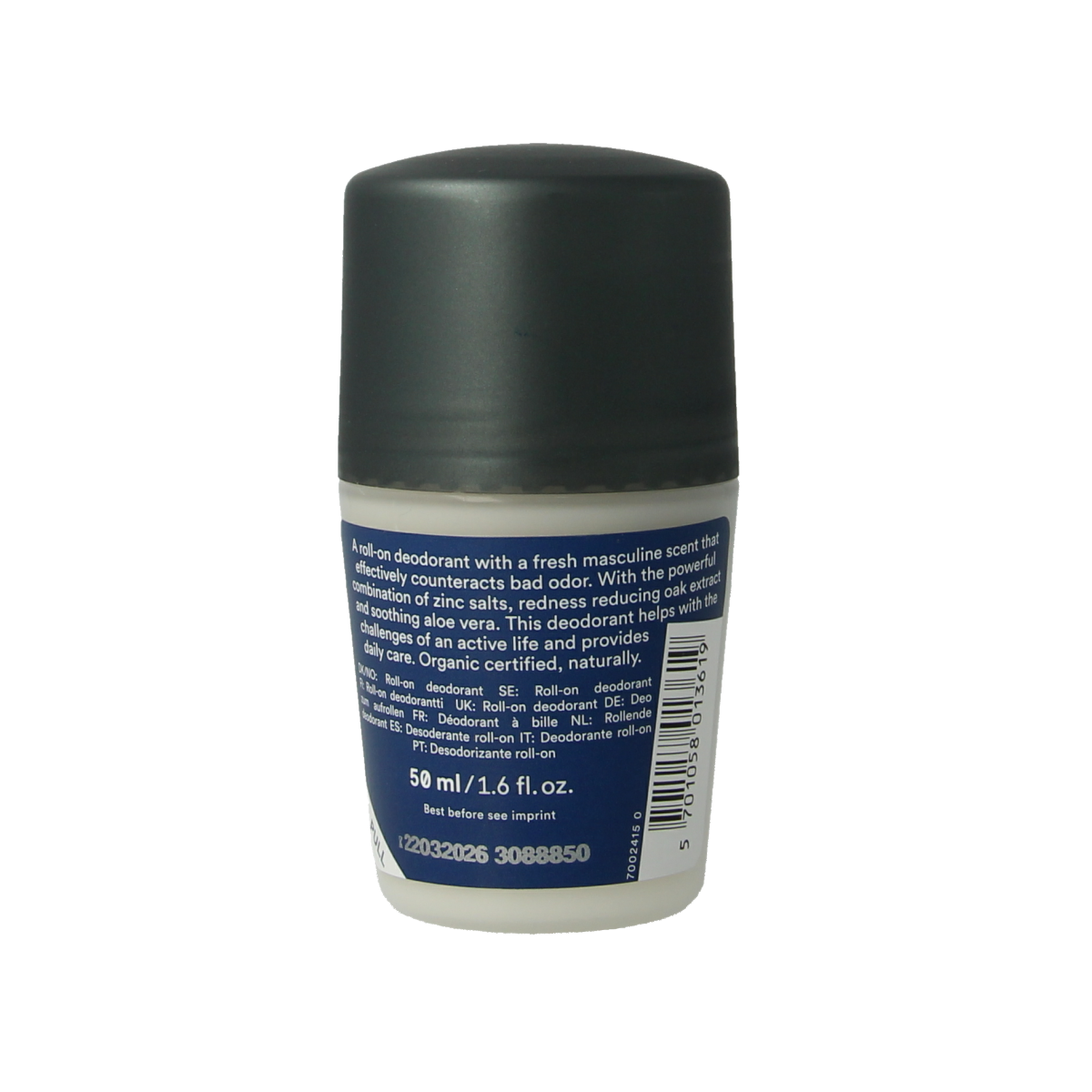 Urtekram Men deodorant 50ml bottle with a sleek design and natural ingredients, ready for daily use.
