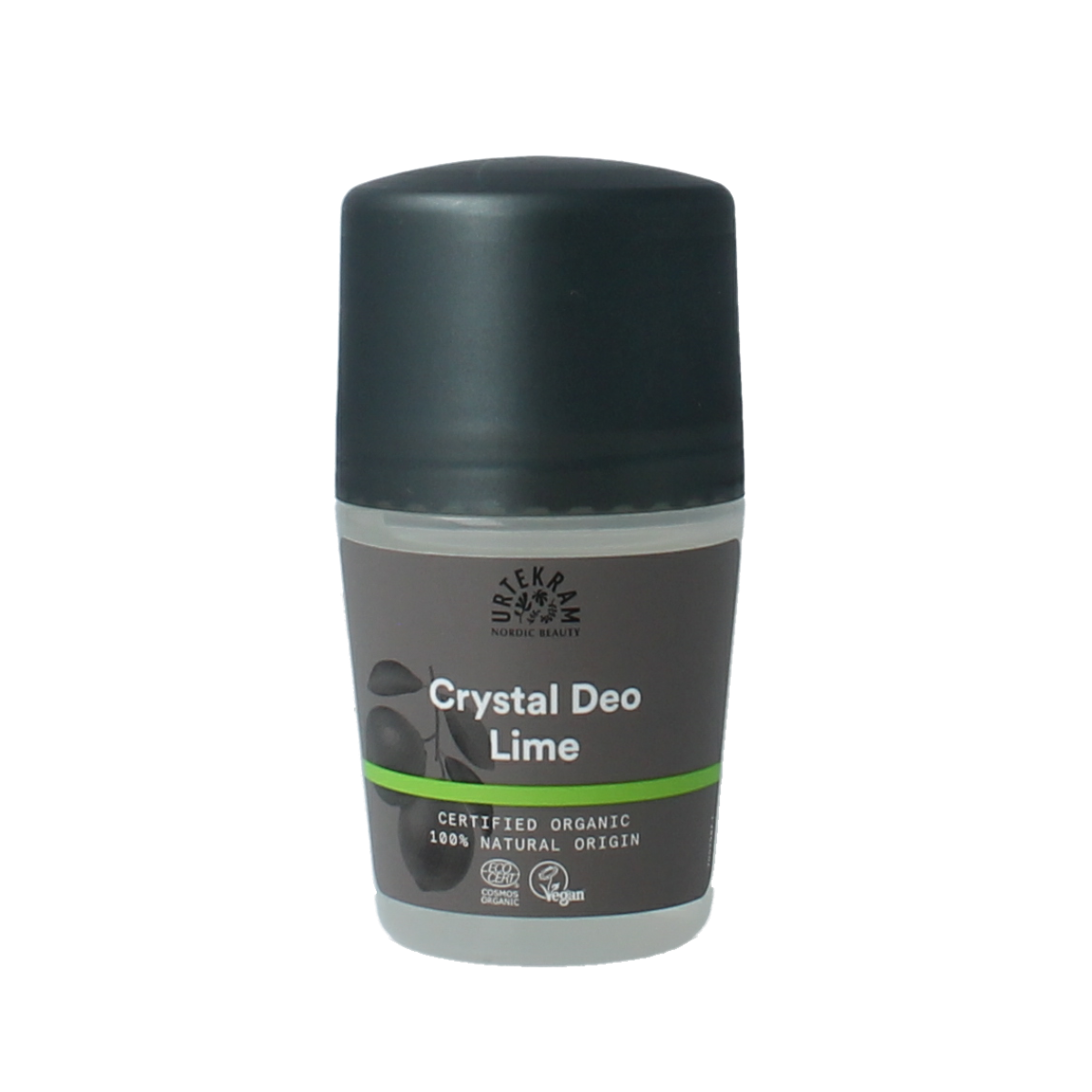 Urtekram bio lime crystal deodorant in 50ml container, natural deodorant with lime scent and mineral crystal block.
