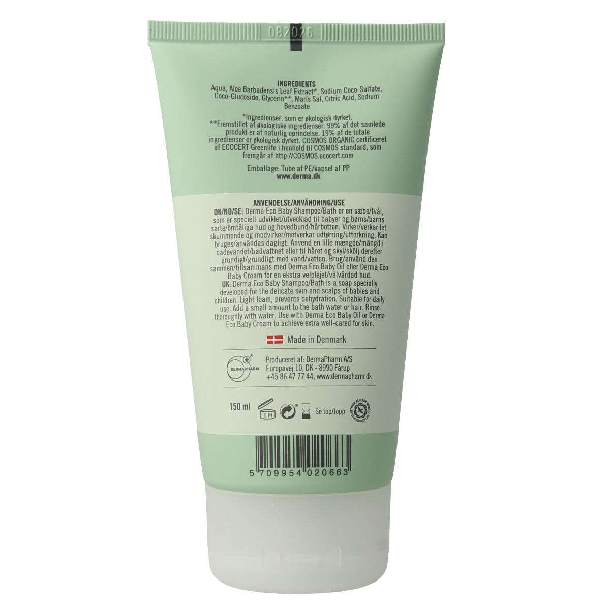 Derma Baby Shampoo and Bath 150ml bottle with label, gentle baby and toddler skincare product from Derma.