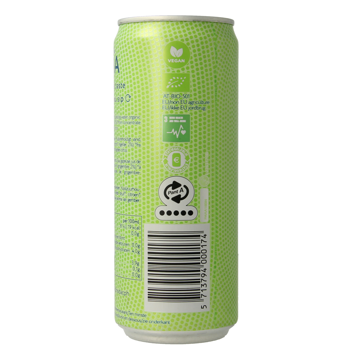 NODA Ginger Lemongrass bio drink in 330ml bottle, featuring fresh ginger and lemongrass ingredients, for refreshing natural flavor.