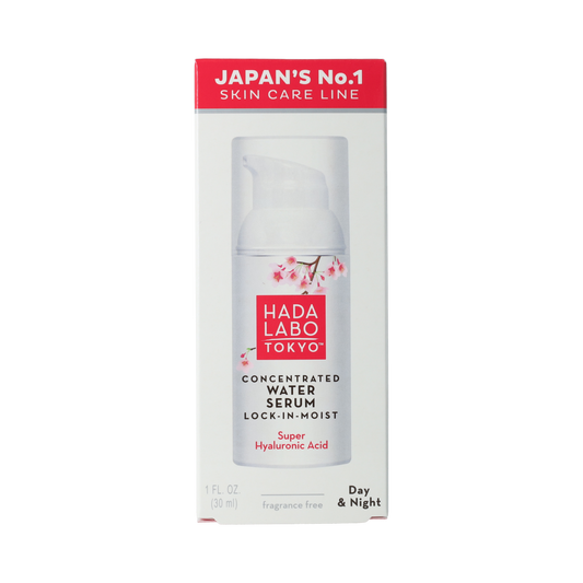 Hada Labo Tokyo Water Serum 30ml, facial skincare product with clear liquid serum in a transparent bottle