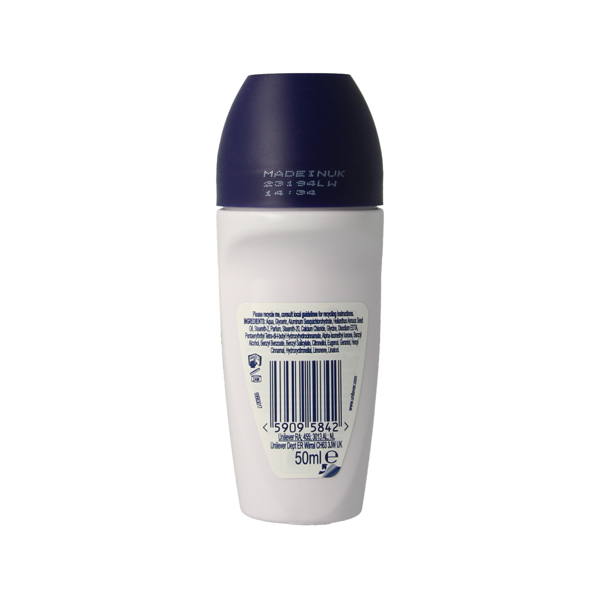 Dove original deodorant roller bottle, 50ml, with white and blue packaging visible in the image.