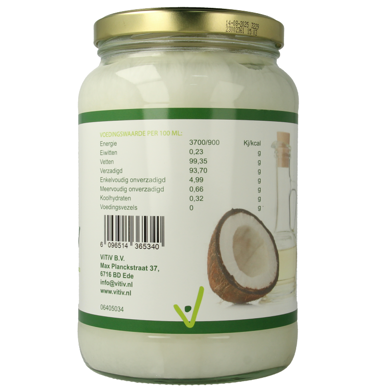 Vitiv extra virgin organic coconut oil in a 1700ml bottle, natural and unrefined, suitable for cooking and skincare.
