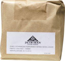 Jacob Hooy Echinacea purpurea herba gesneden in 250g, dried herb with purple-tinged plant material, used as a herbal remedy.