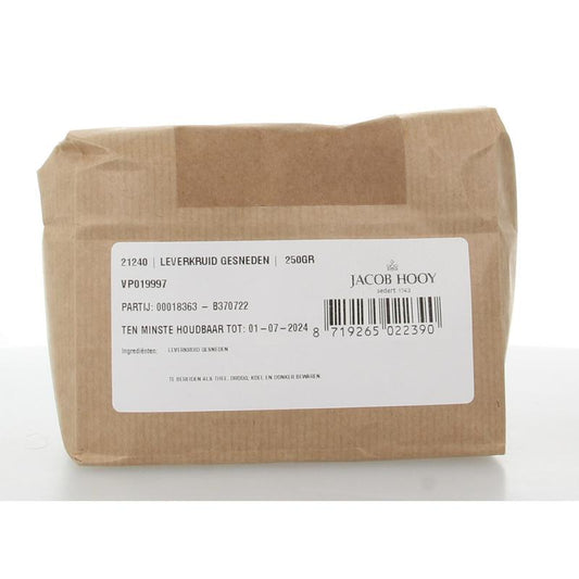 Jacob Hooy Leverkruid in a 250g package, herbal seasoning blend for cooking, from the Jacob Hooy kruiden, zouten en maaltijdmixen line.