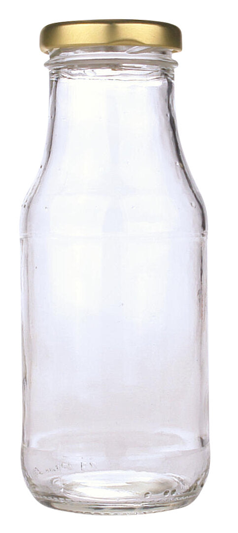 Six Helios Holland Sapfles glass jars with 250ml capacity, twist-off gold lids, used as packaging material.