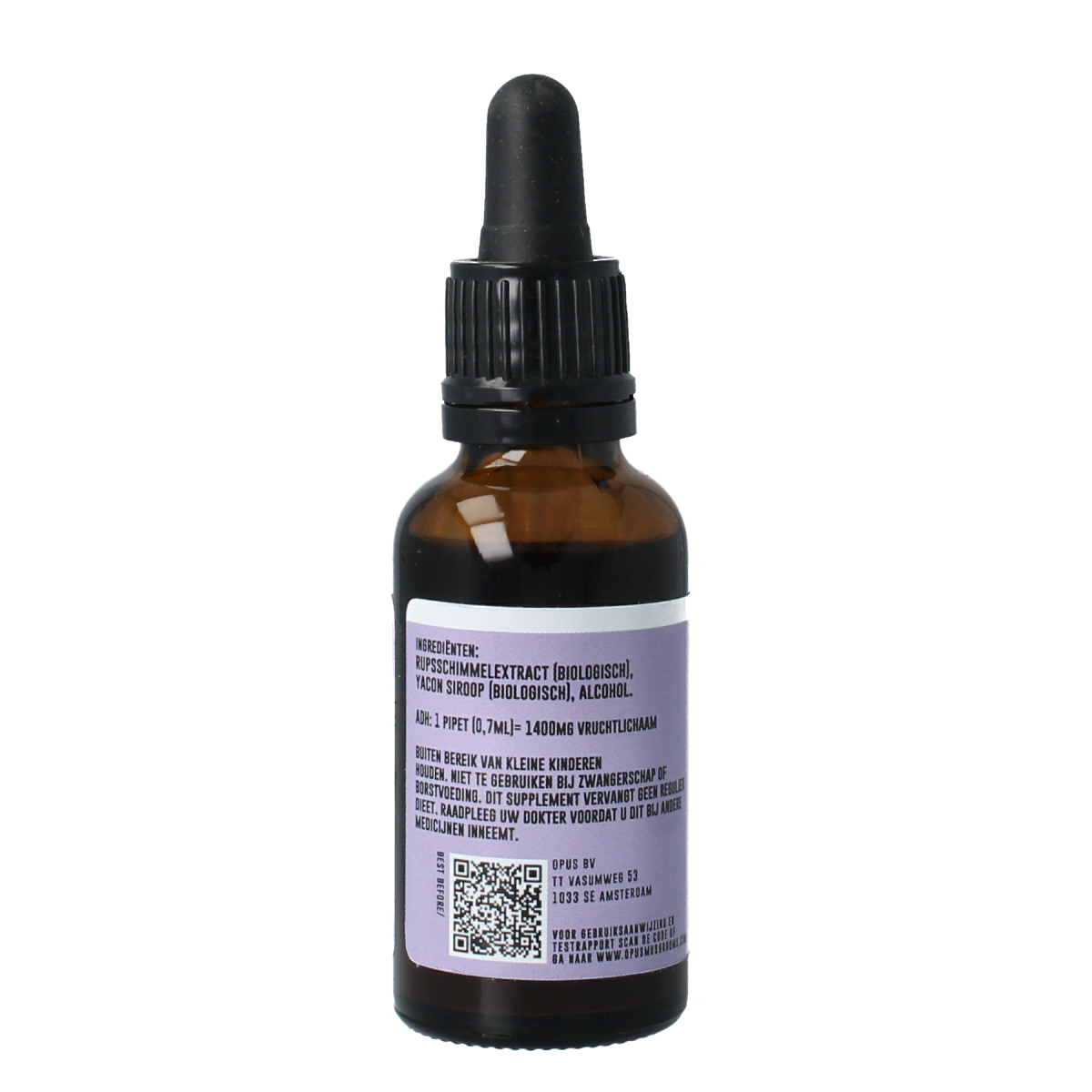 Opus Mushrooms Cordyceps sinensis bio herbal extract in a 30ml bottle, part of Kruidenpreparaten supplement range.