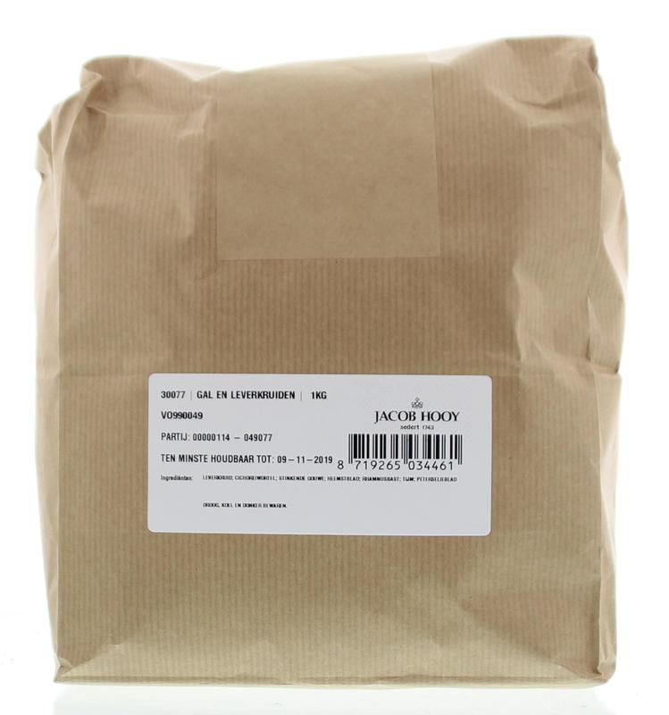 Jacob Hooy Gal en leverkruiden 1kg, herbal seasoning mix with herbs and spices, in a large container for culinary use.