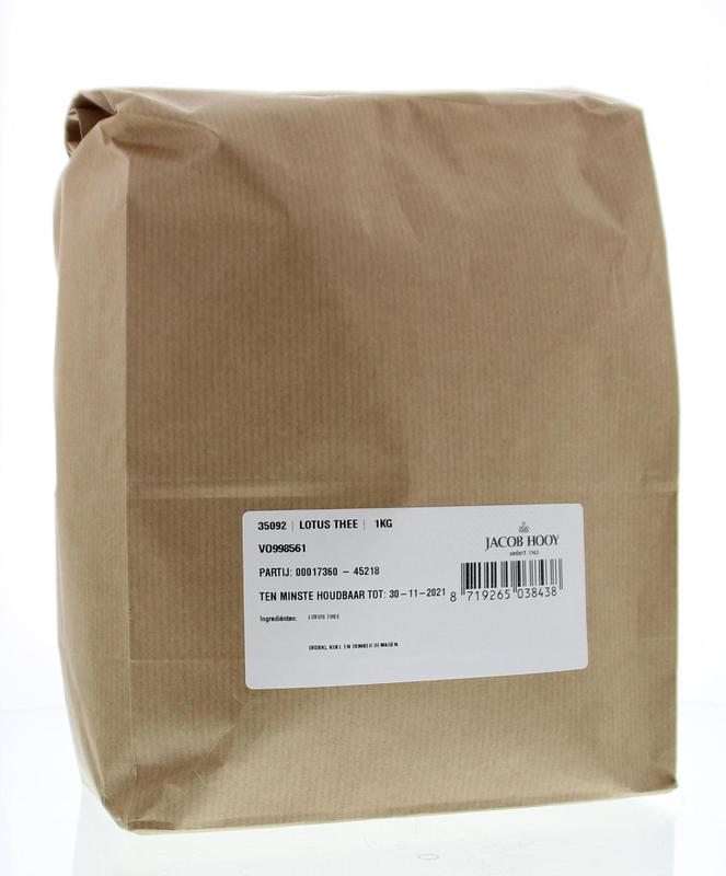 Jacob Hooy Lotus tea in a 1kg package, showcasing the herbal tea blend with lotus flowers and dried tea leaves.