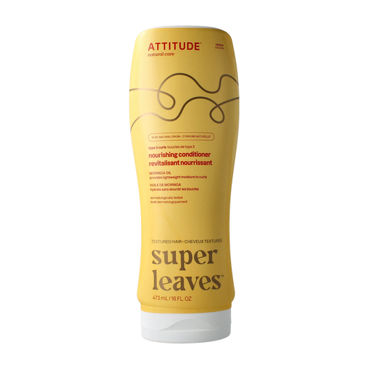 Attitude Moringa Oil Curl Nourishing Conditioner for Type 3 hair, 473ml, in a white bottle with a pump dispenser.