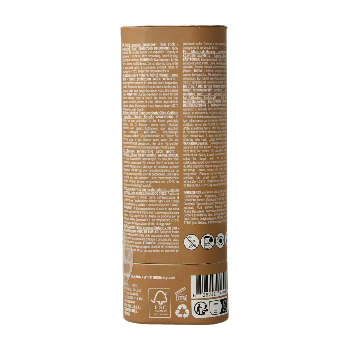 Attitude Sunly gezichtszonnebrandstick getint SPF30 20.00 Gram