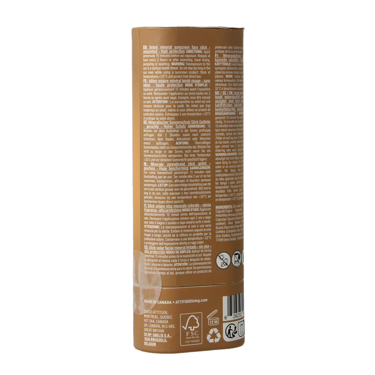 Attitude Sunly gezichtszonnebrandstick getint SPF30 20.00 Gram