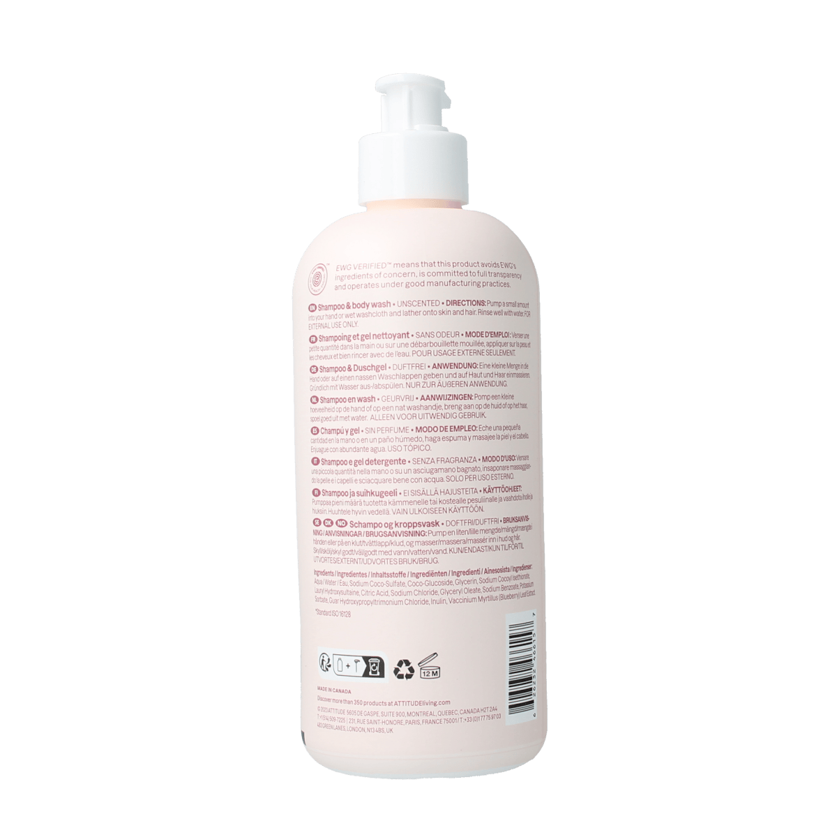Attitude Baby en Peuter Verzorging 473.00 Milliliter Attitude Shampoo 2 in 1 baby leaves parfum vrij 473.00 Milliliter