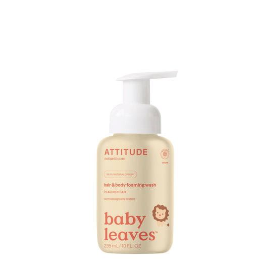 Attitude Baby & Toddler Hair and Body Wash 2-in-1 bottle with gentle formula, 295ml, for soft, clean skin and hair.