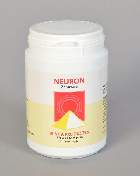 Vita Neuron 100 capsules, herbal supplement by Vita, showing a close-up of the capsules in a container.