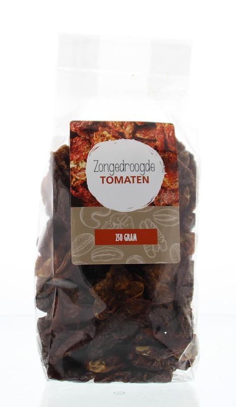 Zongedroogde tomaten in een 250 gram verpakking van MijnNatuurwinkel, onderdeel van groente en fruit.