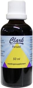 Clark Parozol herbal supplement, 50ml bottle, part of Clark's kruidpreparaten line, with herbal ingredients in a clear bottle.
