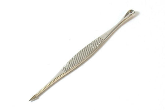 Malteser Comedonedrukker 11cm staalwaren with nickel finish, showing the metal tool used for skin extraction procedures.