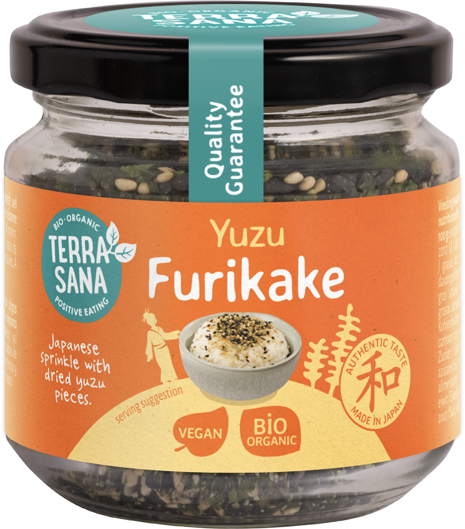 TerraSana Furikake Yuzu bio seasoning in a 75g jar, Japanese-inspired sauce and flavor enhancer for rice and dishes.