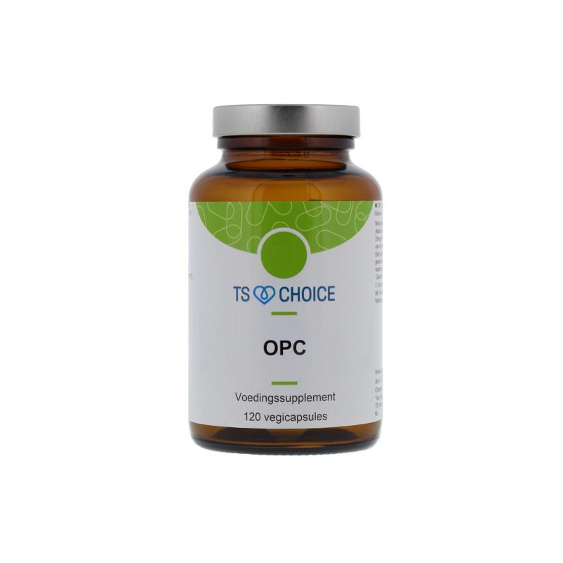 TS Choice OPC 95% herbal supplement capsules, 120 count, natural kruidpreparaten for antioxidant support, shown in the image.