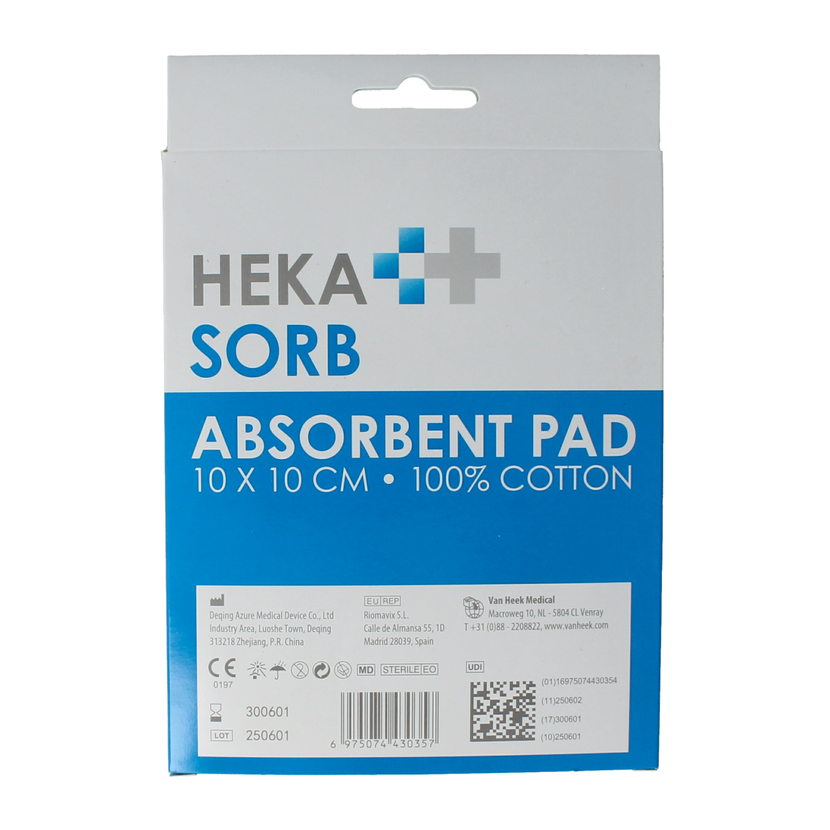 Sterile Hekasorb absorberende verband 10x10cm pack with 10 absorbent wound dressings for medical use