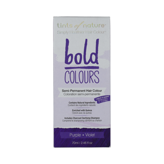 Tints Of Nature Bold Purple 1.00 hair coloring set with purple shade and applicator bottles for natural-looking hair color.