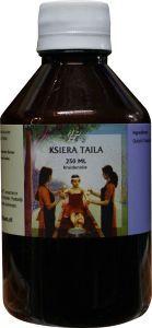 Holisan Ksiera body oil bottle, 250ml, in a clear container with a screw cap, used for skincare and body care.
