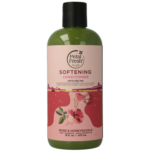 Petal Fresh Rose & Honeysuckle Conditioner in a 475ml bottle, natural hair care product for nourishing and smoothing hair.