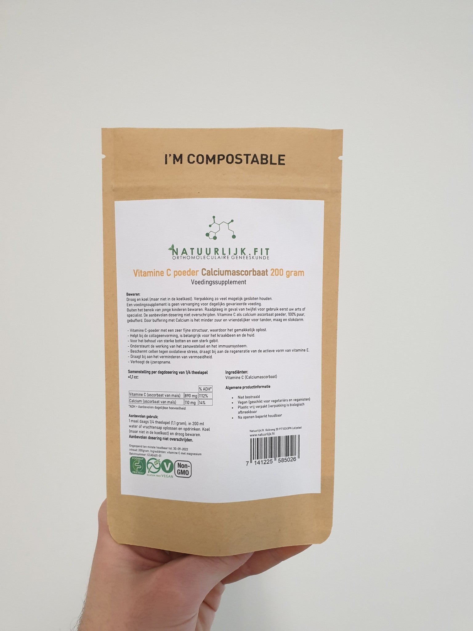 Natuurlijk.fit Vitamine C poeder calcium ascorbaat 200.00 Gram