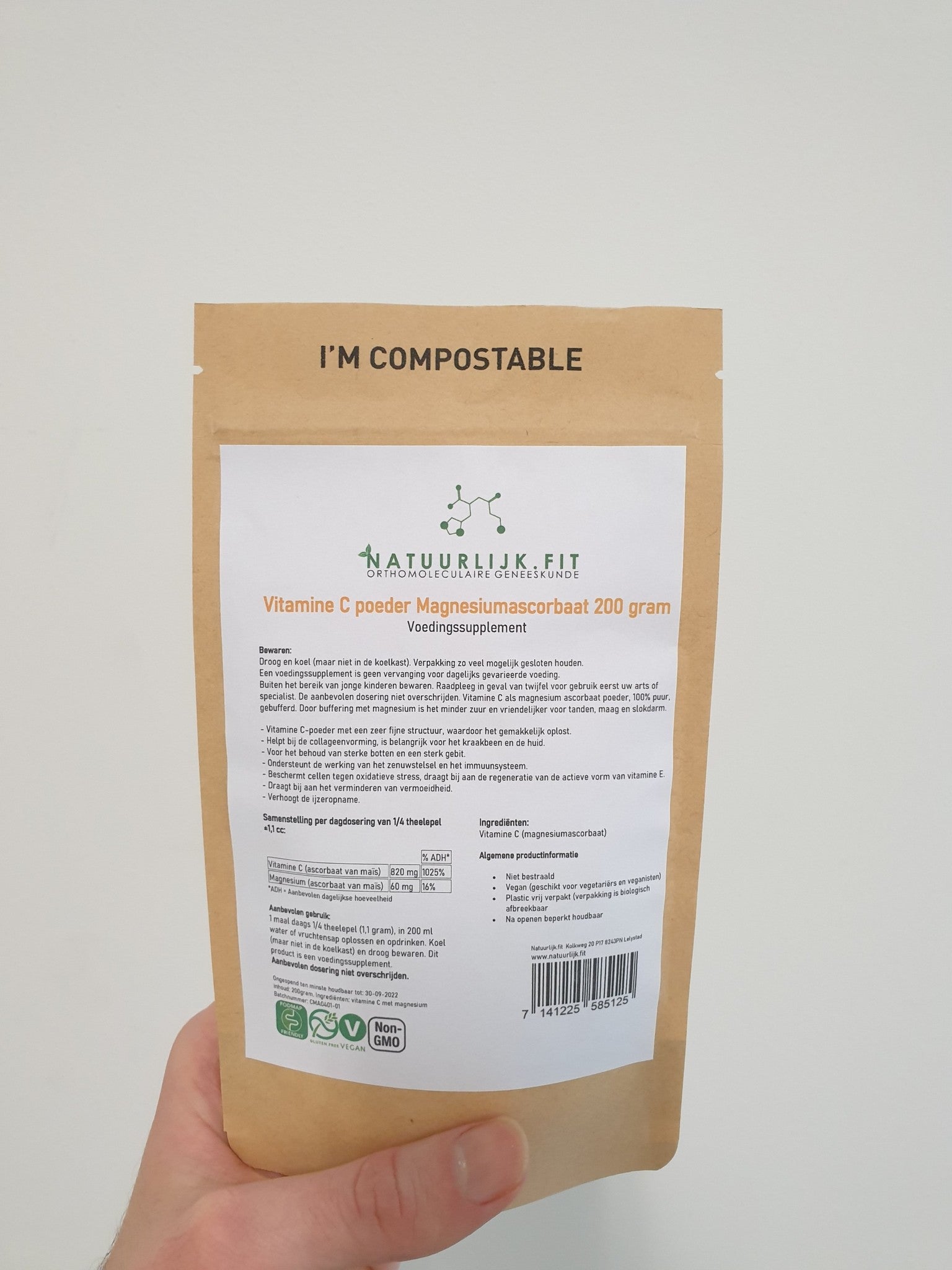 Natuurlijk.fit Vitamine C poeder magnesium ascorbaat 200.00 Gram