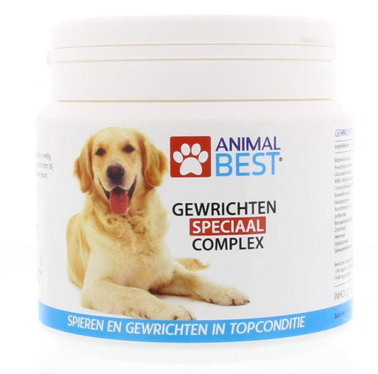 Animal Best Gewrichten Speciaal Complex supplement for pets in a 250g container, showing the product label and packaging.