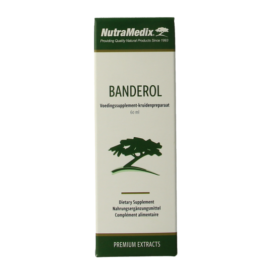 Nutramedix Banderol herbal supplement in a 60ml bottle, part of Nutramedix's kruidenpreparaten line, with a clear label on the bottle.