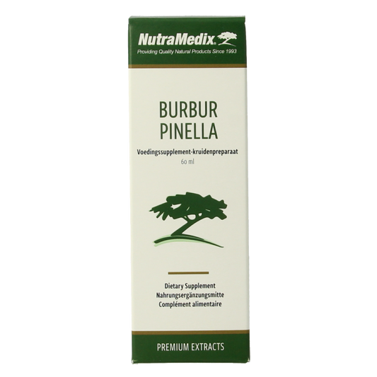Nutramedix Burbur pinella herbal supplement bottle, 60ml, in a natural health product packaging.