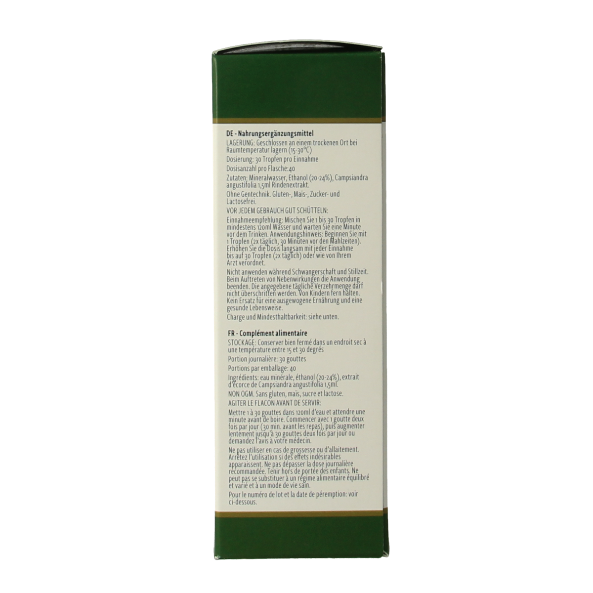 Nutramedix Cumanda herbal supplement bottle, 60ml, in a natural setting with the product label visible.