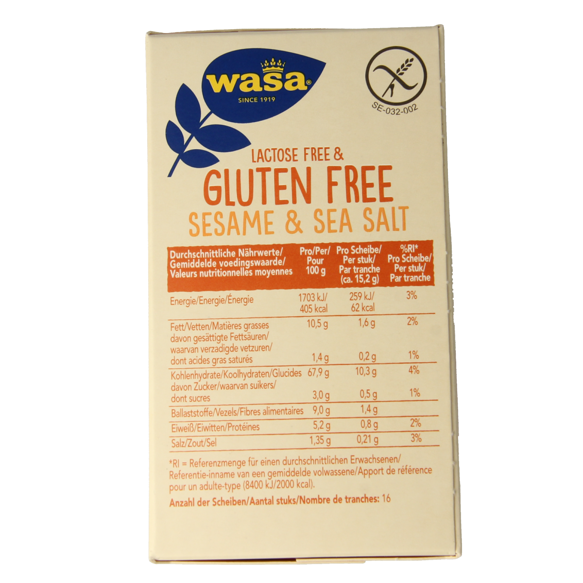 Wasa Knackebrod met sesam en zeezout glutenvrij 240.00 Gram