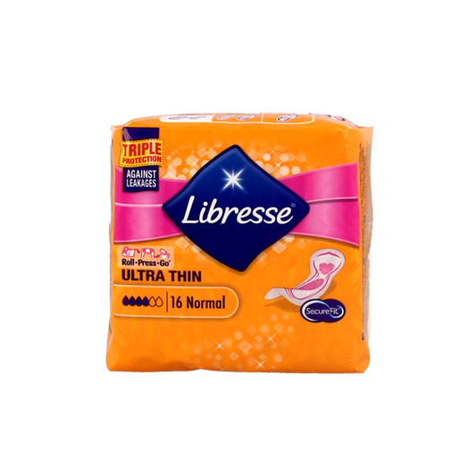 Libresse Ultra Thin Ultra Triple Protection sanitary pads and tampons package, 16-count, feminine hygiene product for women