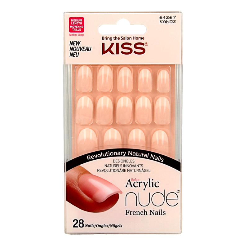 Kiss French nude acrylic nails set with graceful, natural-looking design for elegant hand appearance.