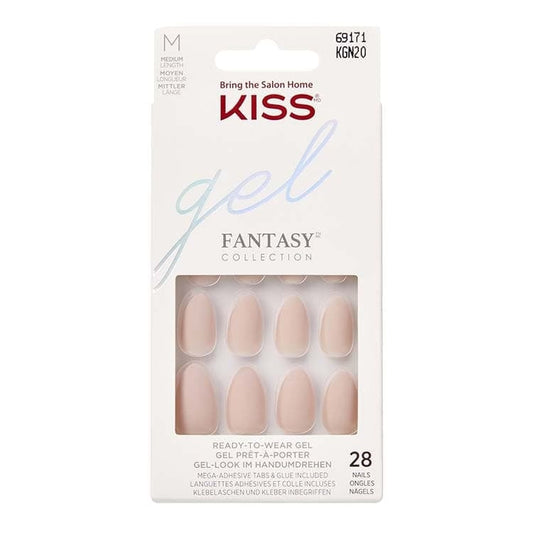 Kiss Gel Fantasy Nails Wait N See set with clear, natural-looking false nail tips for a seamless, stylish manicure.
