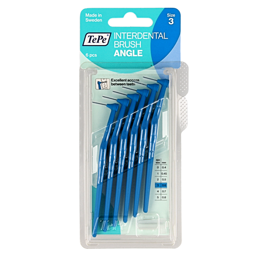 TePe Angle blauwe tandenstokers met 0.6 mm maat 3, 6 stuks, geschikt voor effectieve tandverzorging.