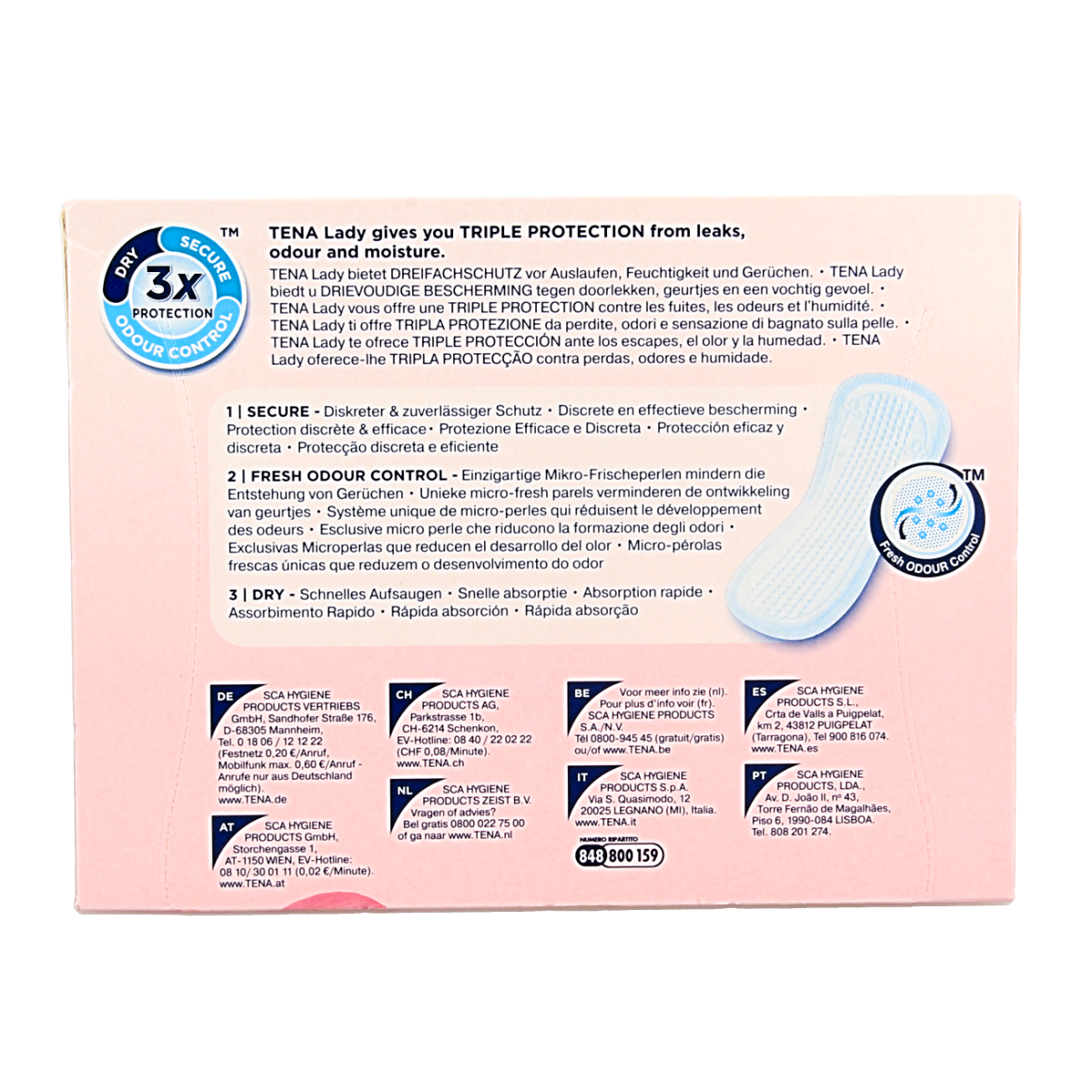 Tena Lady Mini Magic incontinence pads, 34-pack, featuring discreet design and absorbent protection for women.