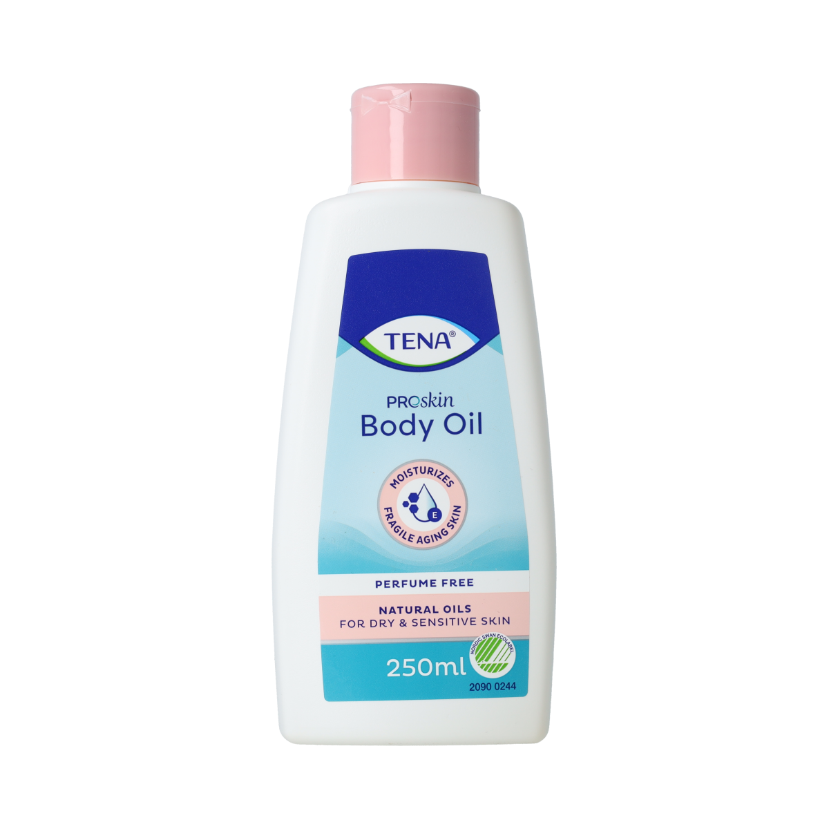 Tena Skin Care Oil 250ml bottle, a body care product for nourishing and moisturizing skin.