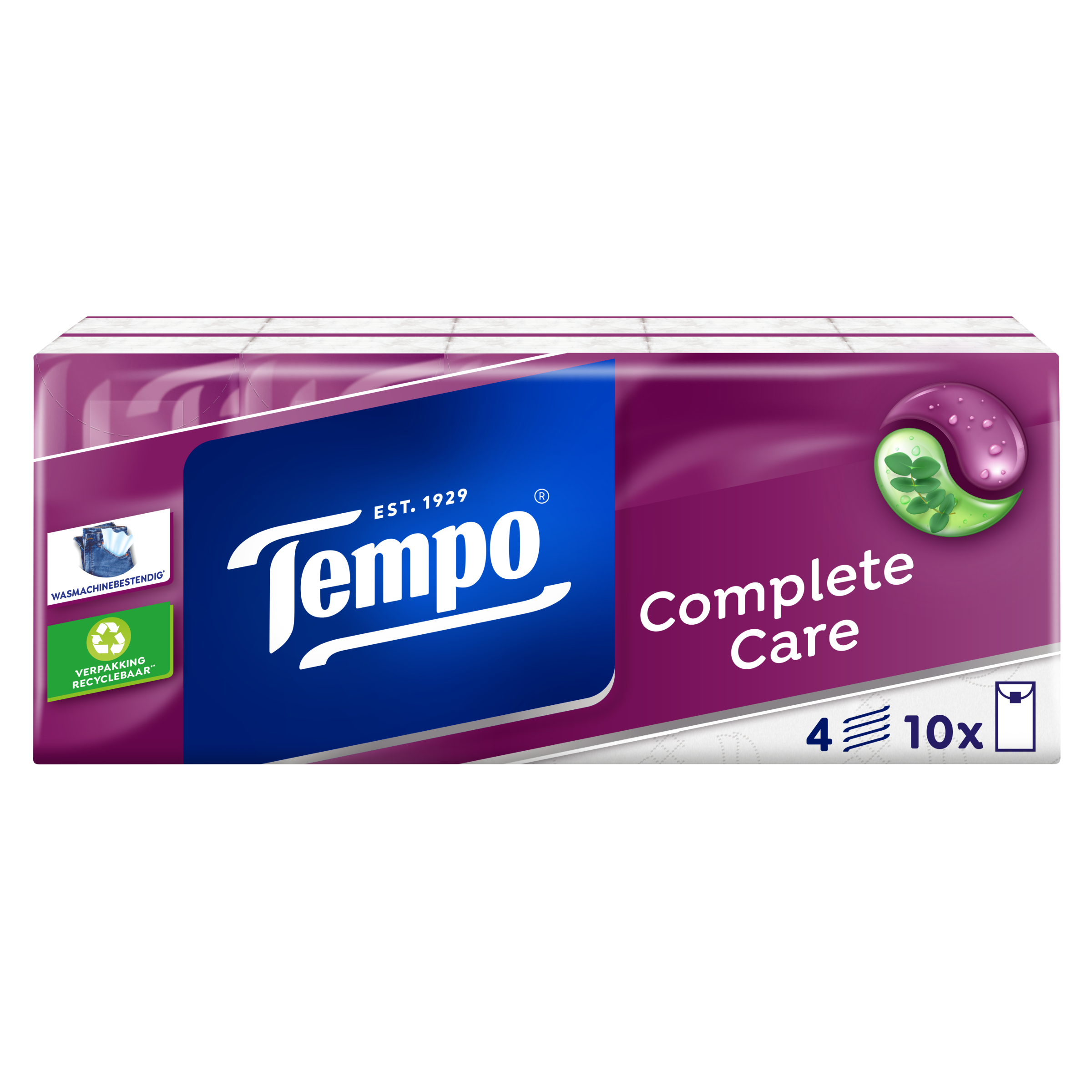 Box of Tempo complete care tissues with 10 packs of soft, disposable zakdoeken en tissues for everyday use