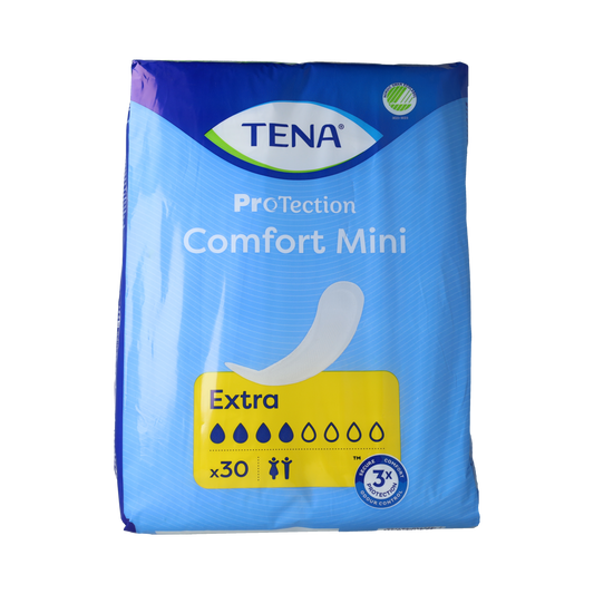 Tena Comfort mini incontinence pads, pack of 30, with discreet absorbent design for sensitive bladder management.