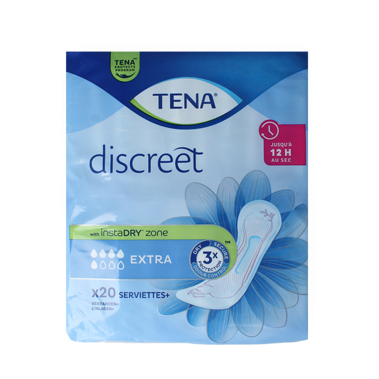 Tena Discreet incontinence pads, extra absorbency, 20-pack, discreet design with protective layer and secure fit