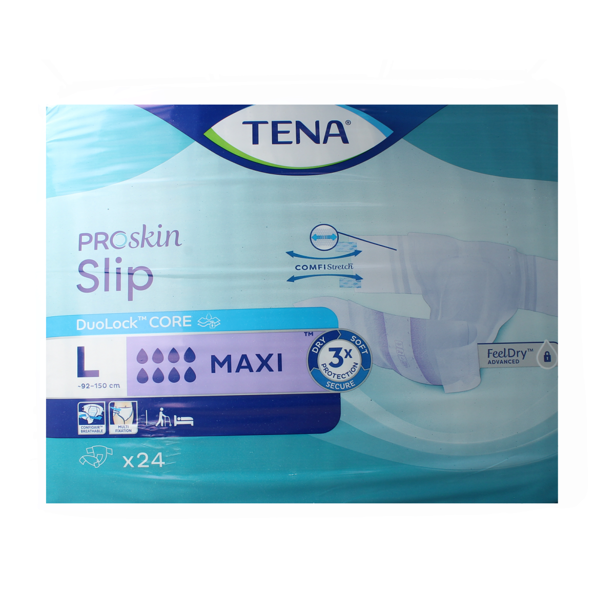 Tena Proskin slip maxi in size L, incontinence underwear, 24-pack, designed for secure incontinence protection.
