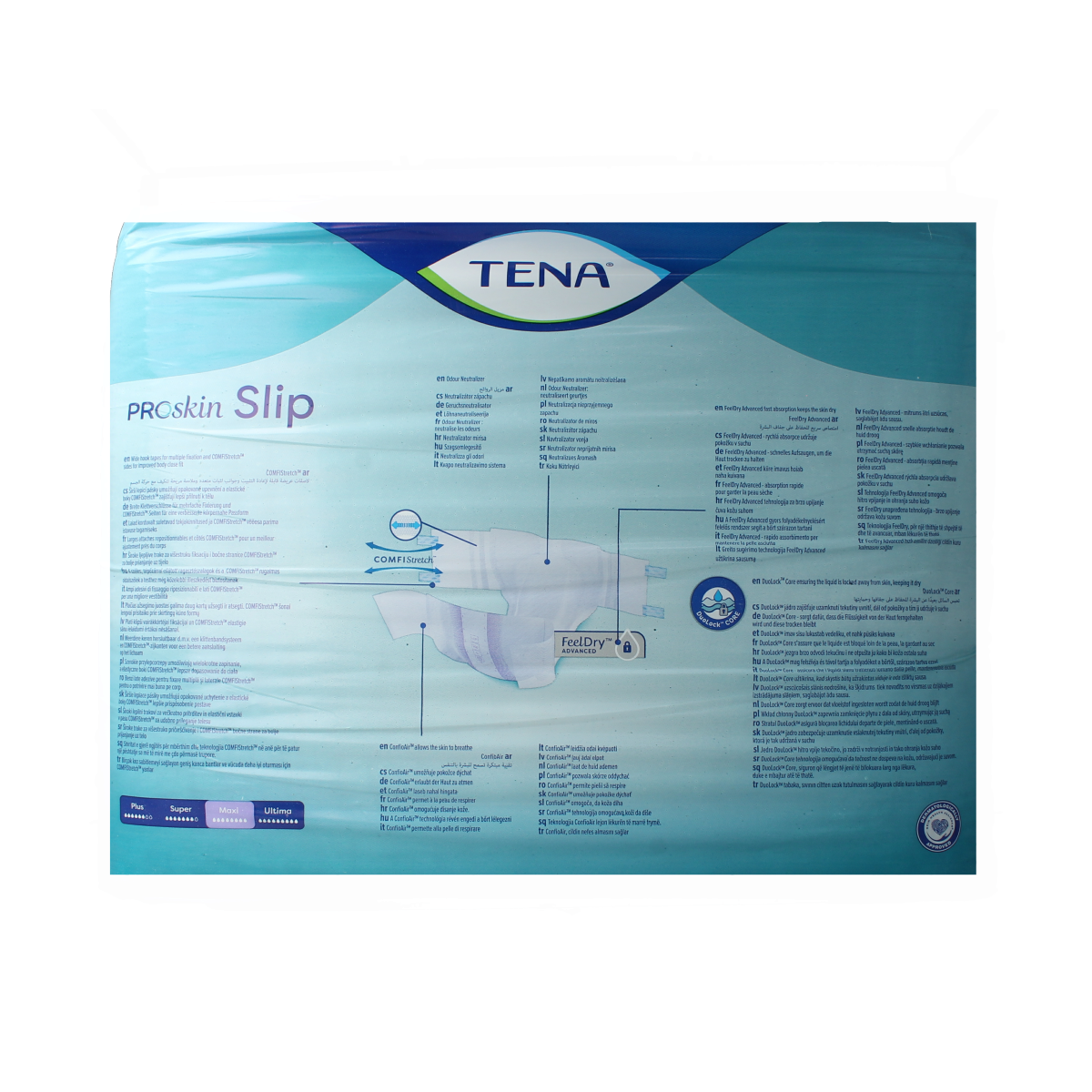 Tena Proskin Slip Maxi in size L, set of 24 incontinent diapers with comfortable fit and high absorbency.