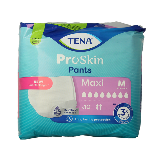 Tena Proskin Maxi Incontinence Pants in size M, pack of 10, with discreet, absorbent design for comfortable protection.