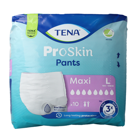 Tena Proskin Maxi Incontinence Pants in size L, pack of 10, designed for discreet and secure bladder protection.